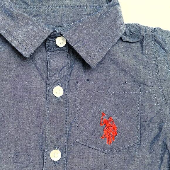 U.S. Polo Assn. Short Sleeve Button Down Shirt Blue Chambray Preppy Baby 3/6 Mos - Picture 4 of 5